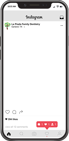 iPhone showing Instagram feed for La Prada Family Dentistry of Garland