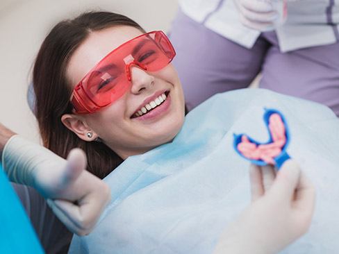 Patient receiving fluoride treatments