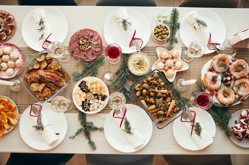 Holiday spread on a kitchen table